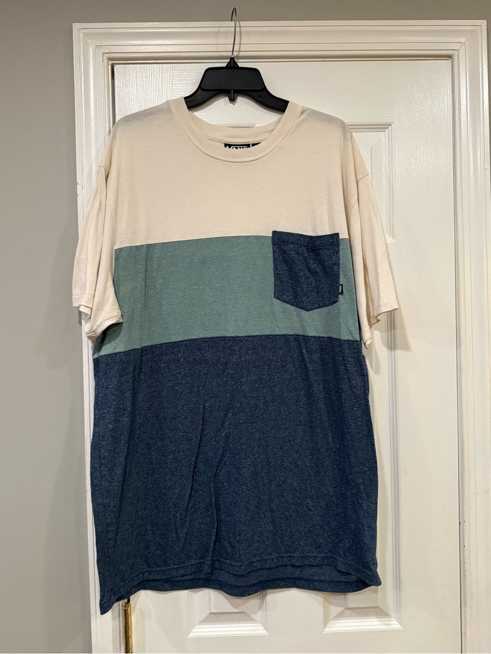 Vans Men's Colorblock Short Sleeve Pocket Tee Shirt Cream Green Blue XXL